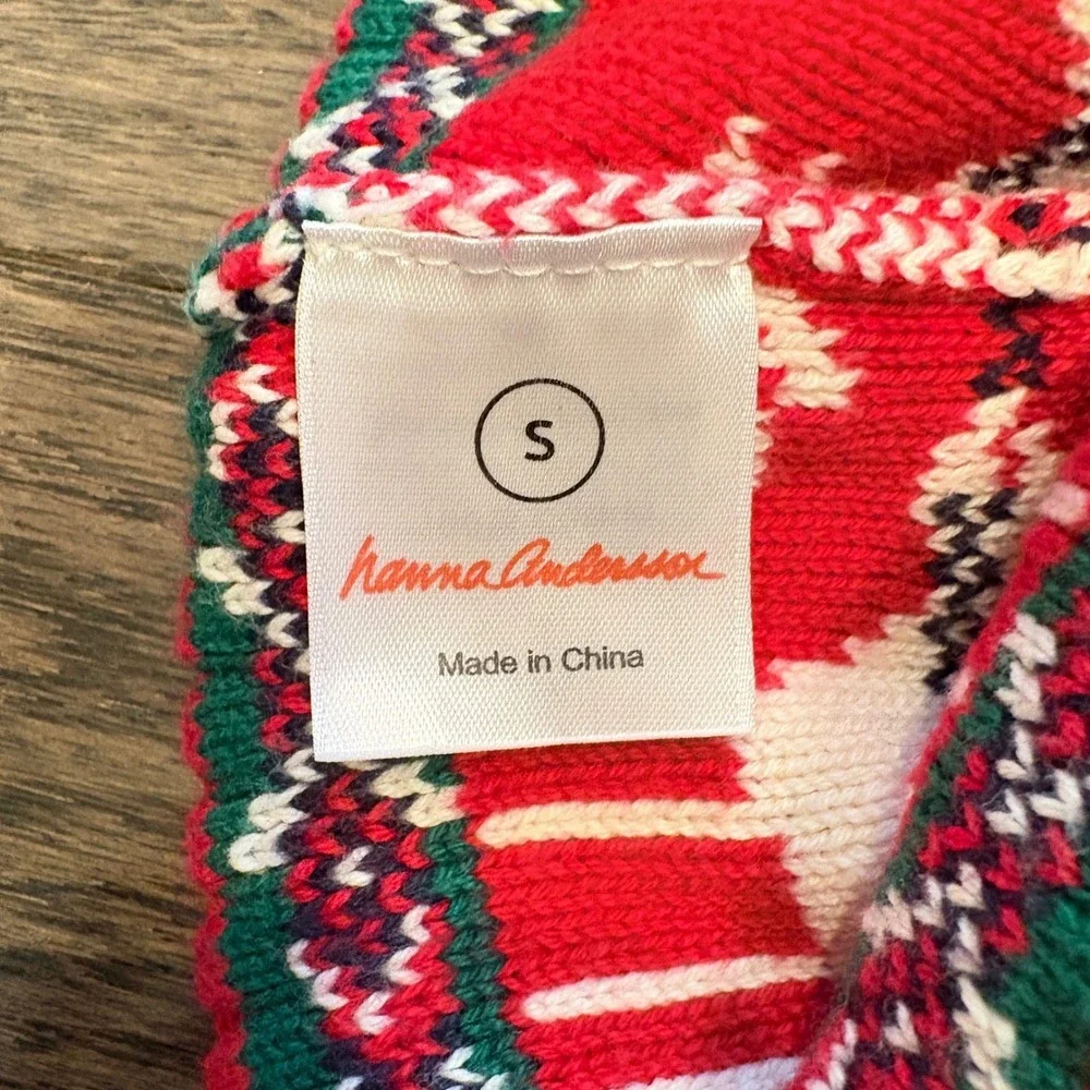 Hanna‎ Andersson Kids Reindeer Fair Isle Knit Beanie Hat Red Cream Size S
